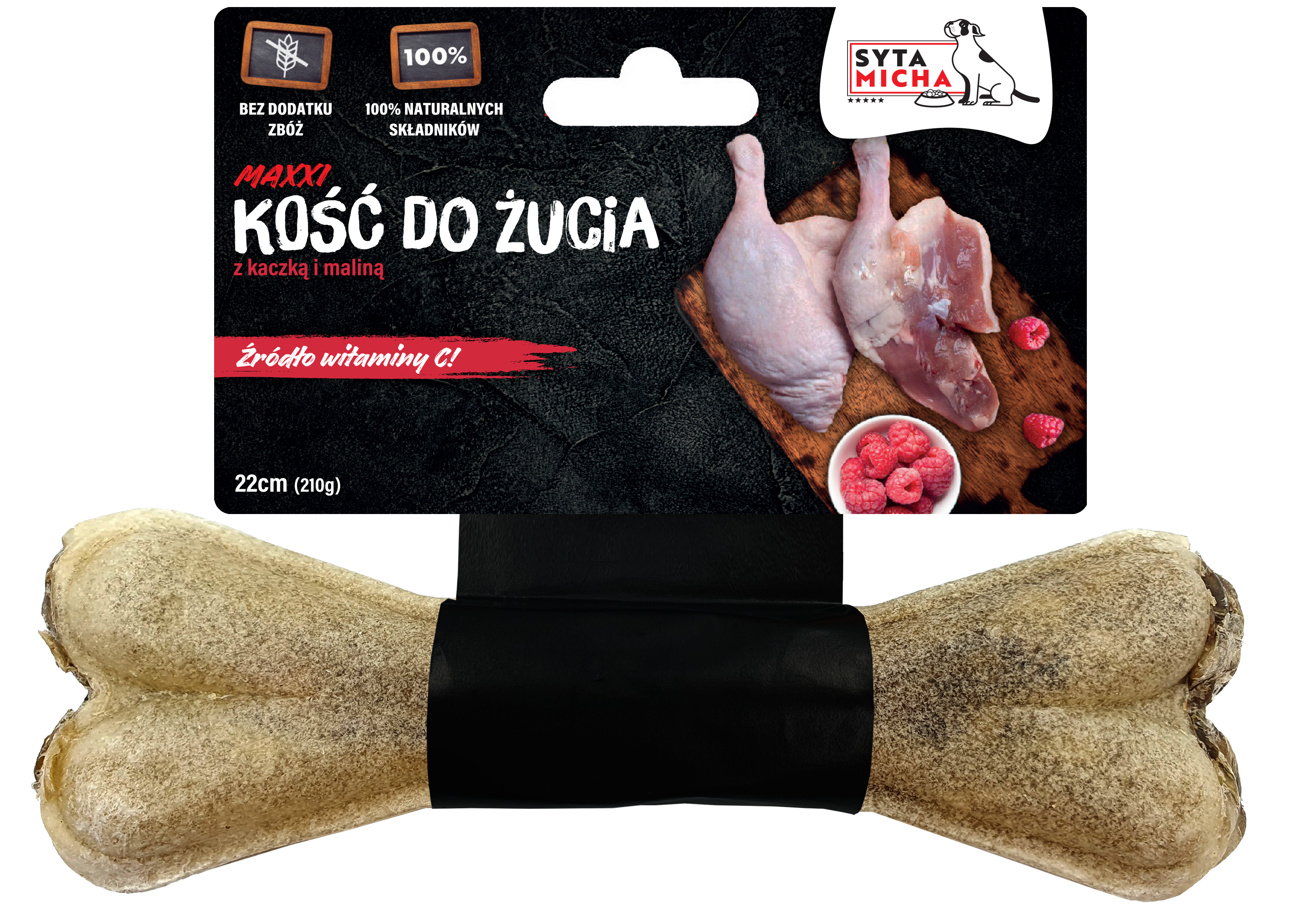 Kość do żucia dla psa z kaczką i malinami 22cm MAXXI