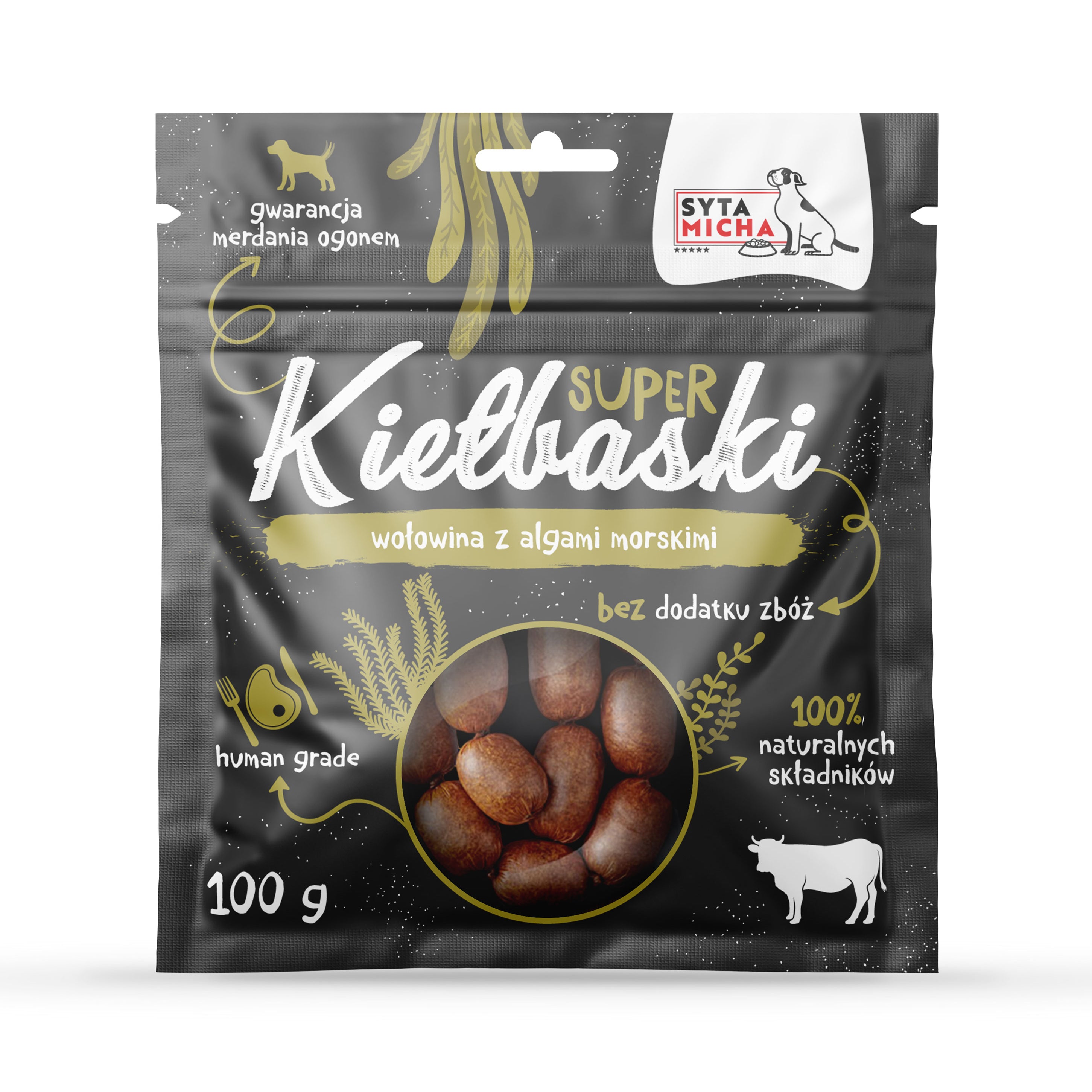 Super kiełbaski dla psa z wołowiną i algami morskimi 100g