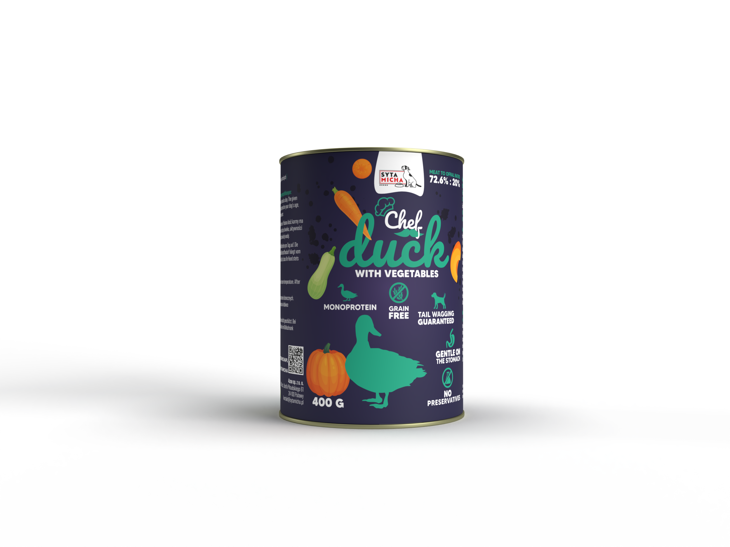 Mokra karma dla psa Kaczka z warzywami 400g