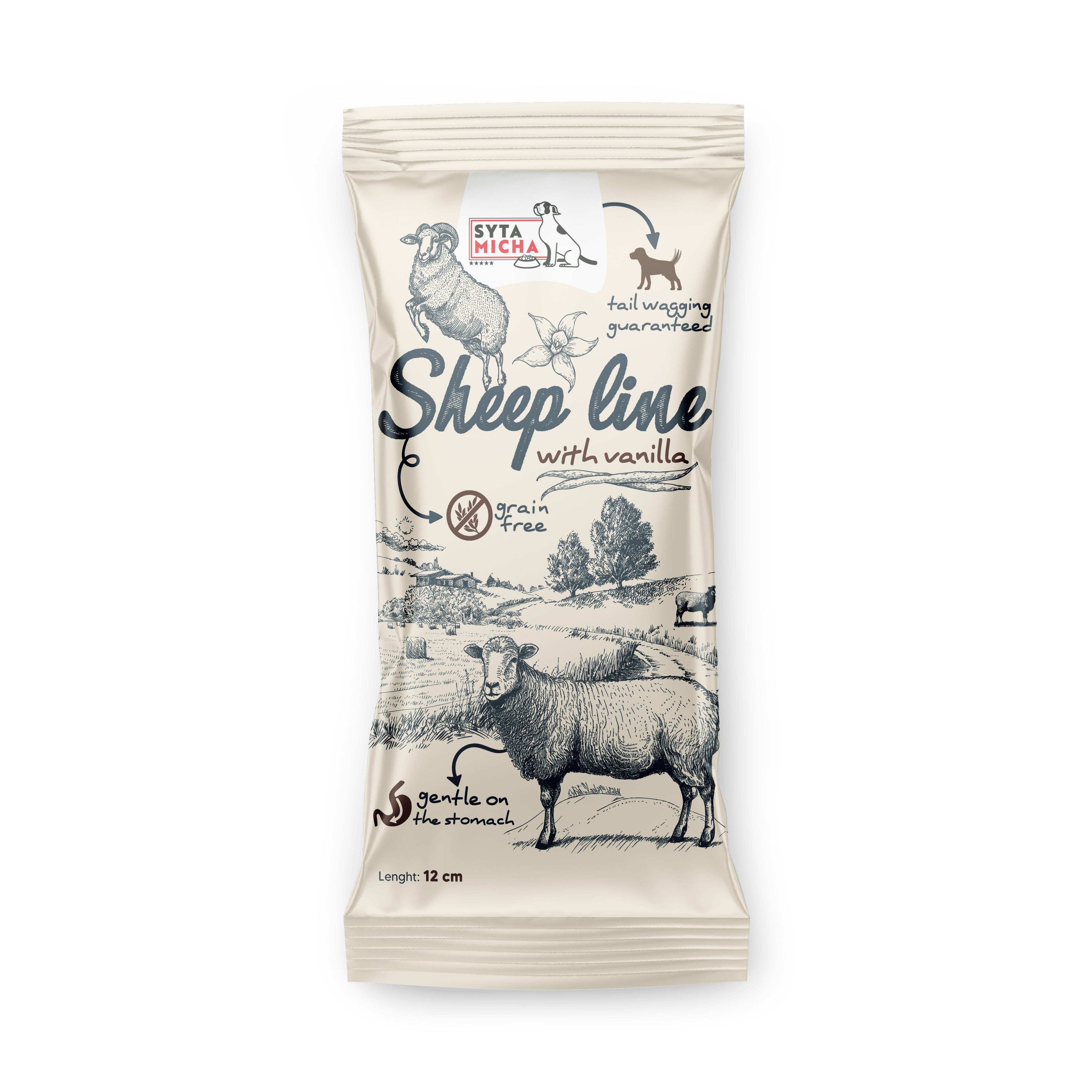 Syta Micha Sheep Line Kość do żucia dla szczeniąt Owca z wanilią 12cm