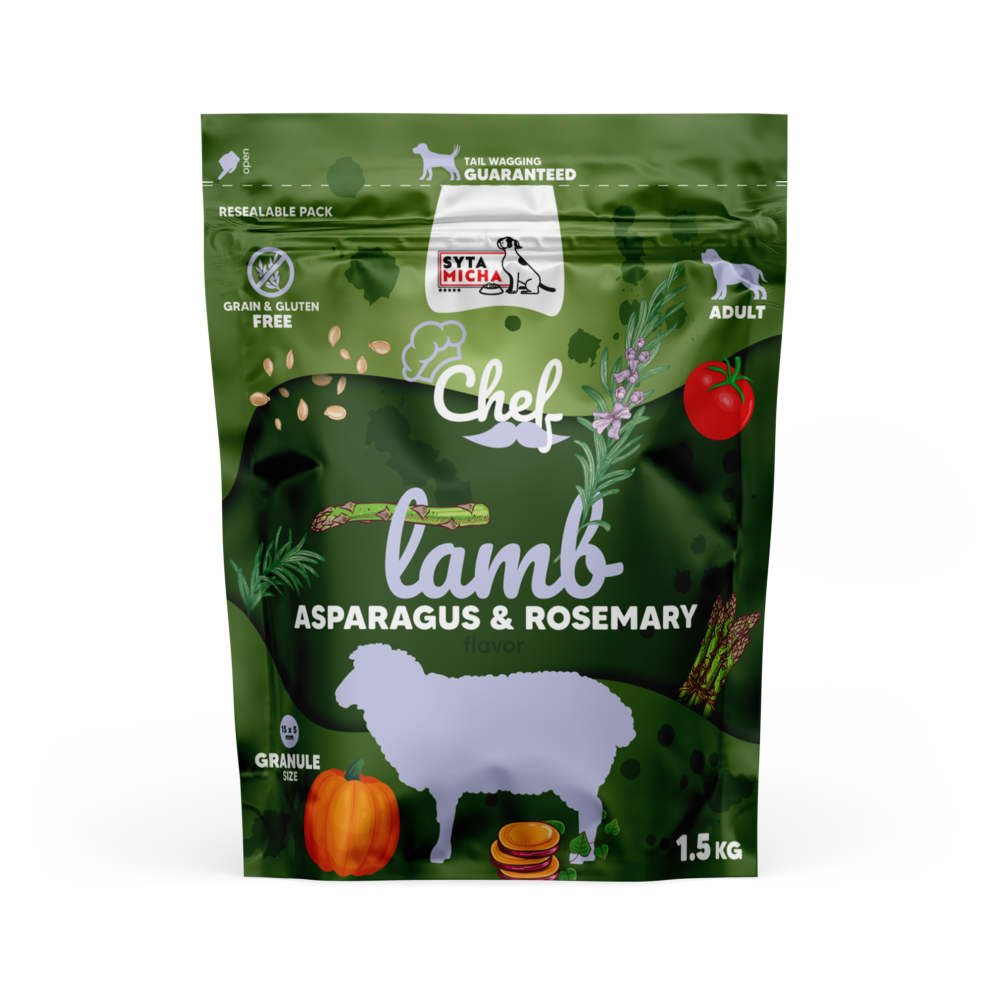 Száraz kutyatáp bárányhússal, spárgával és rozmaringgal 1,5 kg