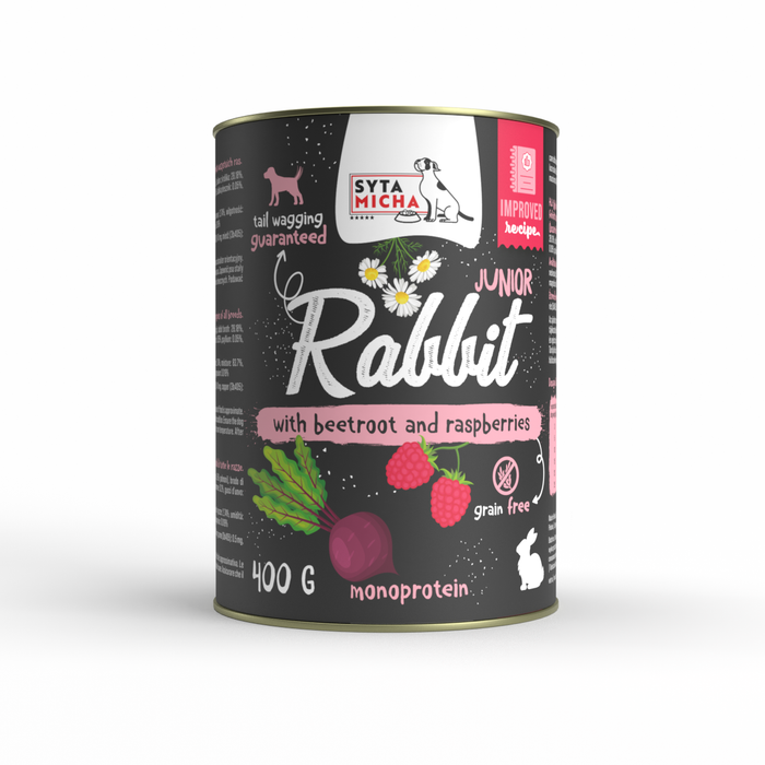 Karma mokra dla szczeniąt królik z burakiem i malinami 400g