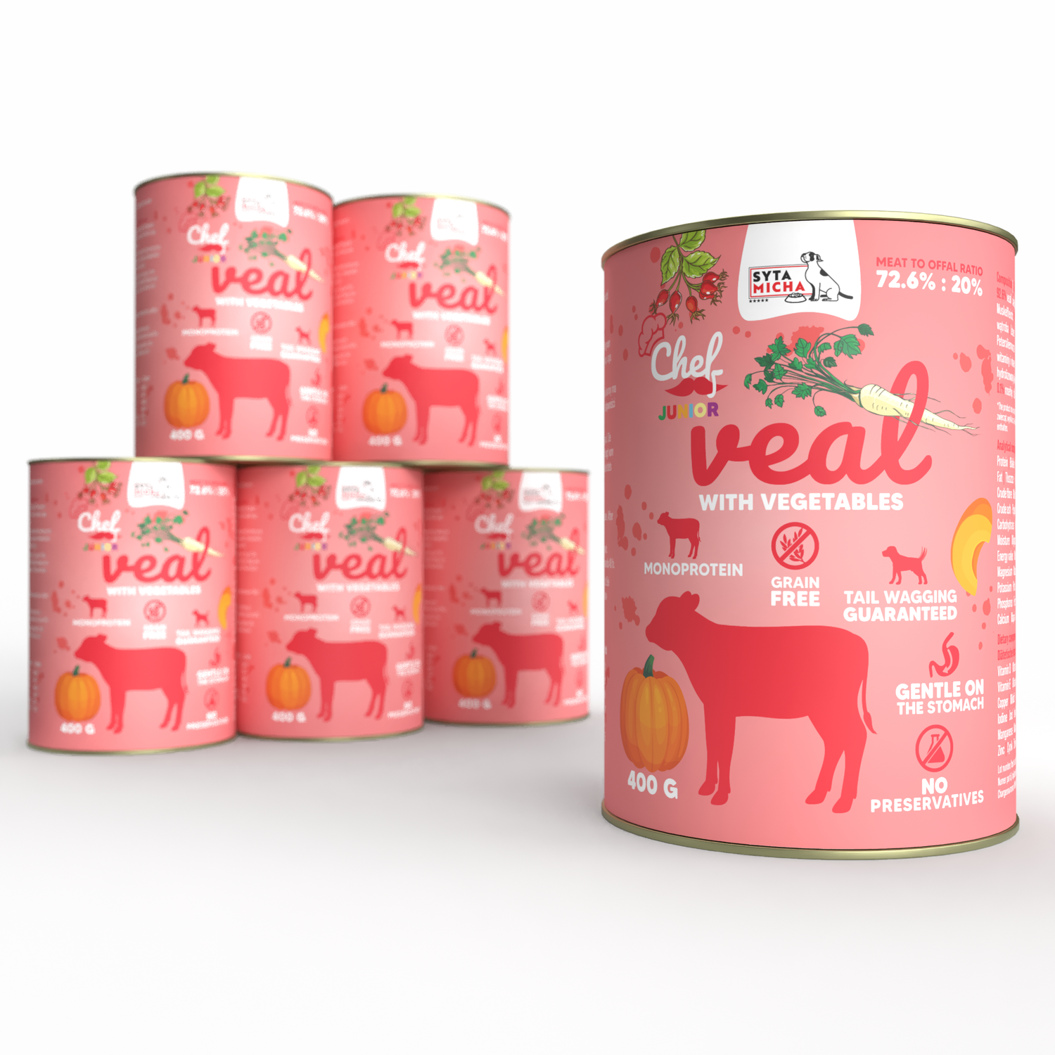 Вологий корм для собаки Телятина з овочами JUNIOR 400 г x6