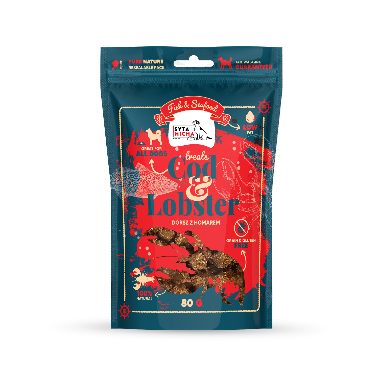 Syta Micha Fish & Seafood Homáros jutalomfalatok kutyáknak, 80g