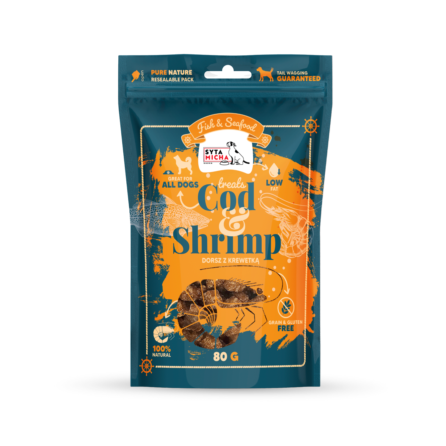 Syta Micha Fish & Seafood Przysmaki z krewetką dla psa 80g