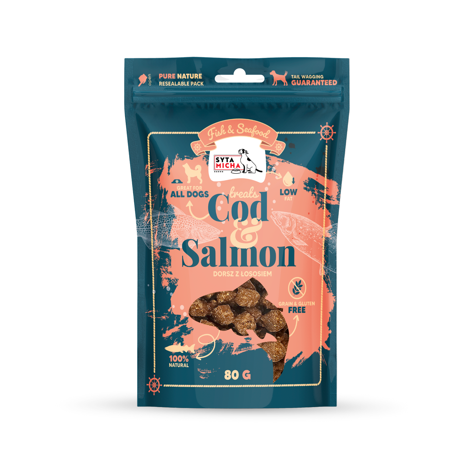 Syta Micha Fish & Seafood Przysmaki z łososiem dla psa 80g