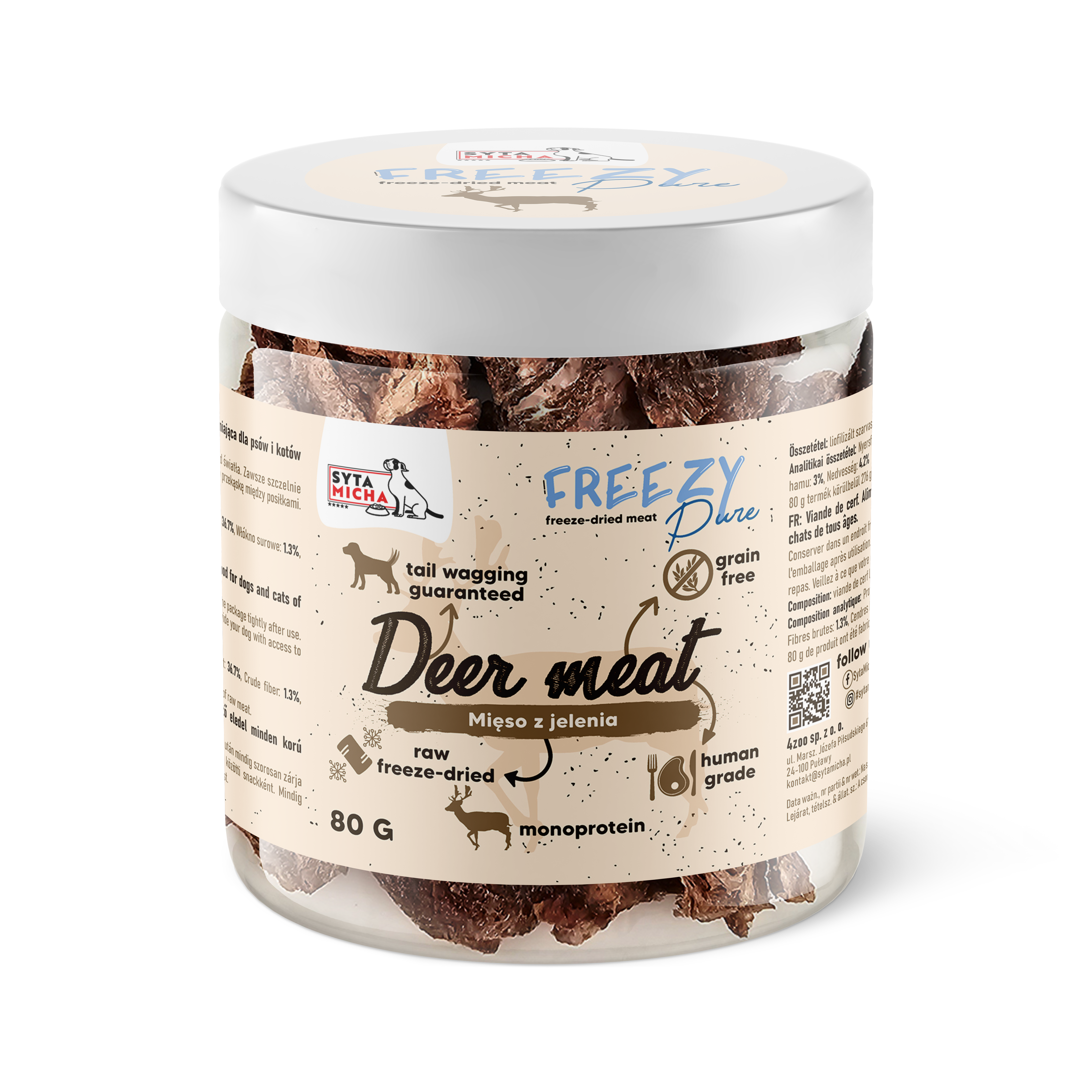 100% liofilizált szarvas hús kutyáknak 80g FREEZY Pure