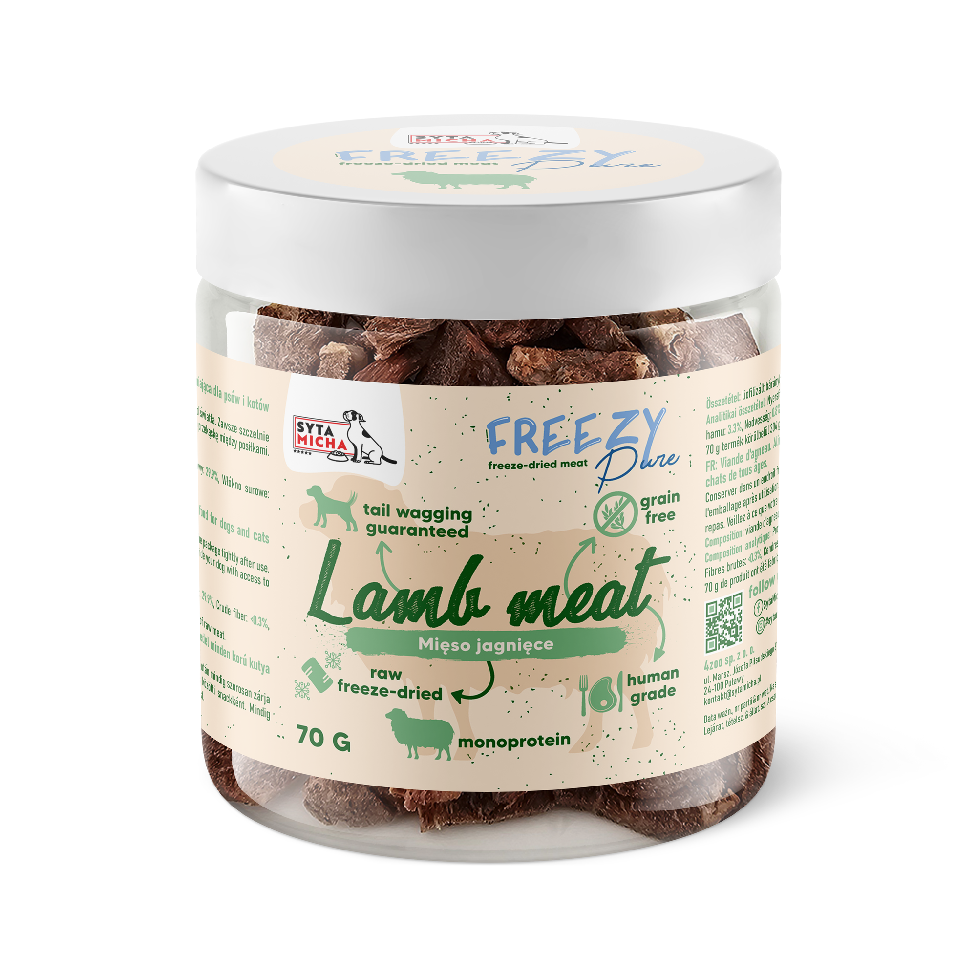 100% fagyasztva szárított bárányhús kutyáknak 70g FREEZY Pure