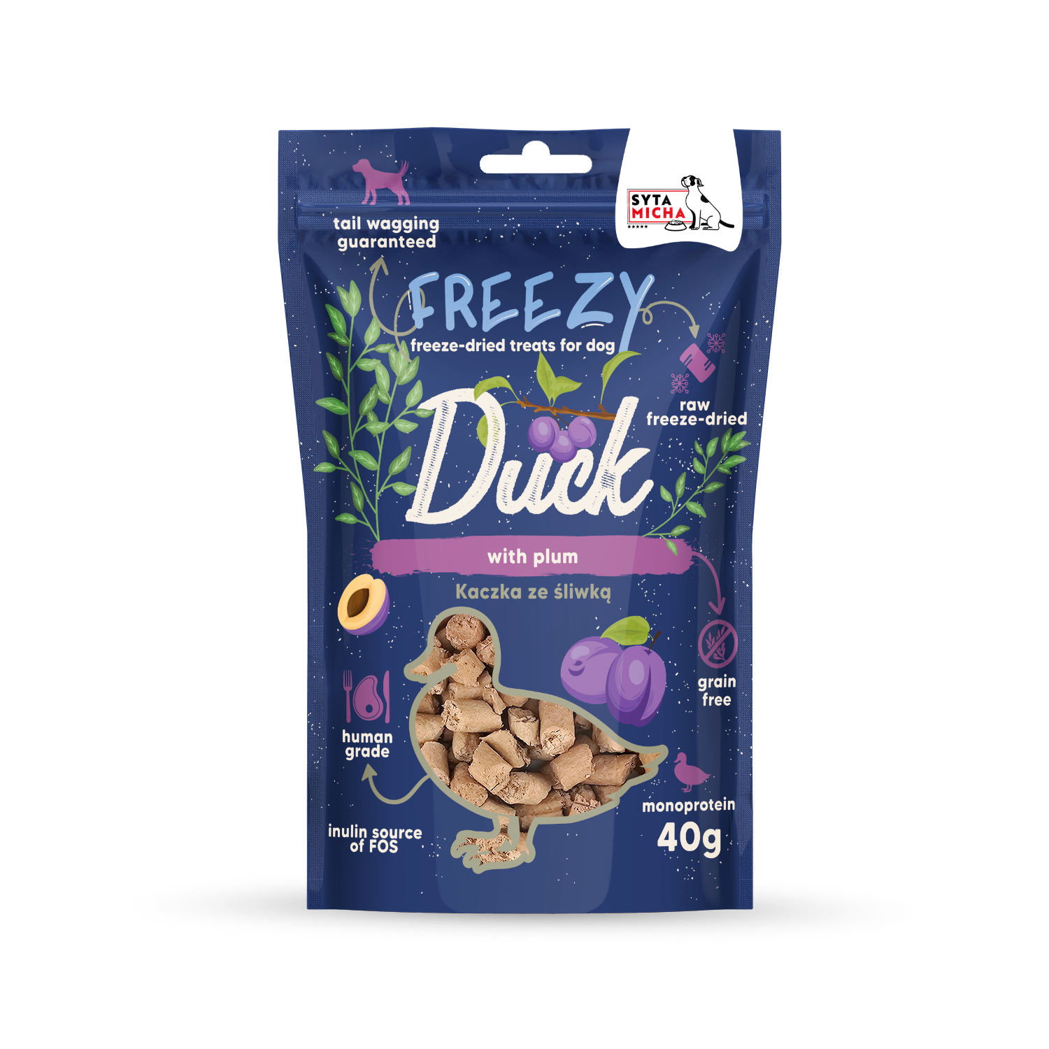 Liofilizowane przysmaki dla psa Kaczka ze śliwką FREEZY 40g