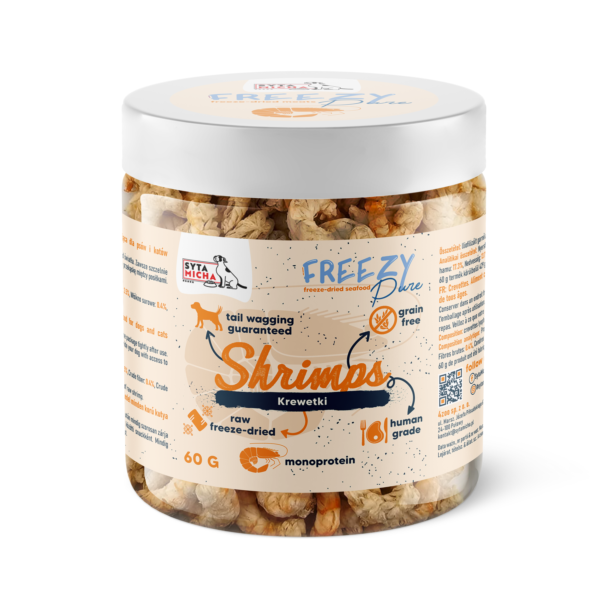 100% liofilizowane krewetki dla psa 60g FREEZY Pure