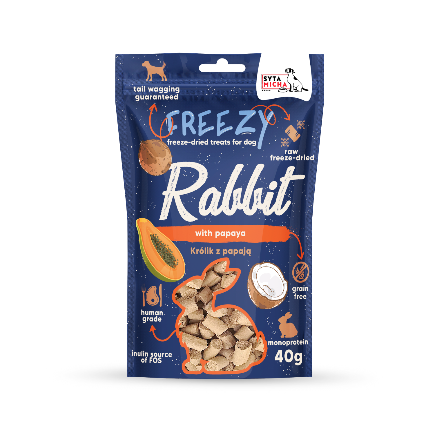 Liofilizált kutya jutalomfalatok Nyúl papayával FREEZY 40g