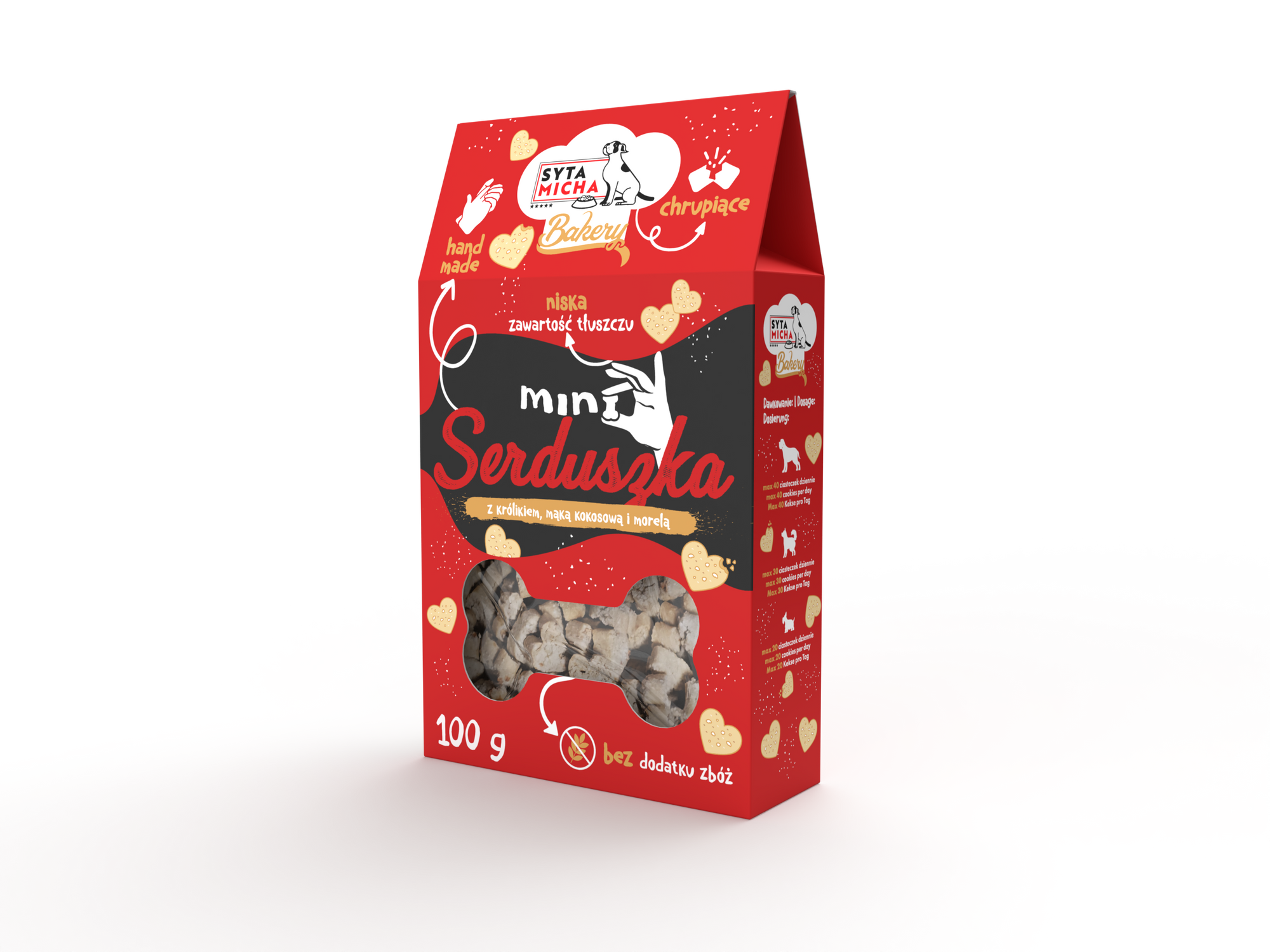 Kutyakeksz Mini szívecskék nyúllal, kókuszliszttel és sárgabarackkal 100g
