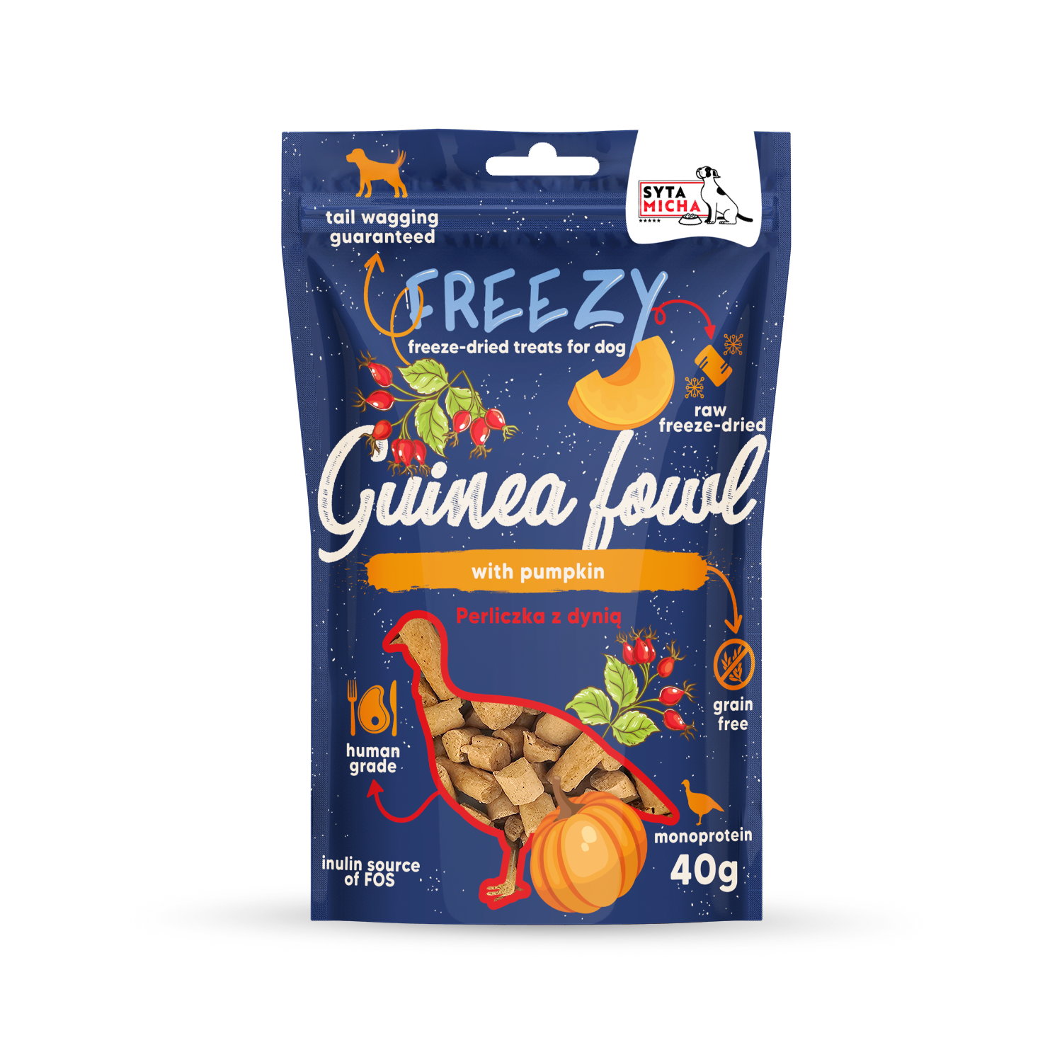 Liofilizált kutya jutalomfalatok Fürj tökkel FREEZY 40g