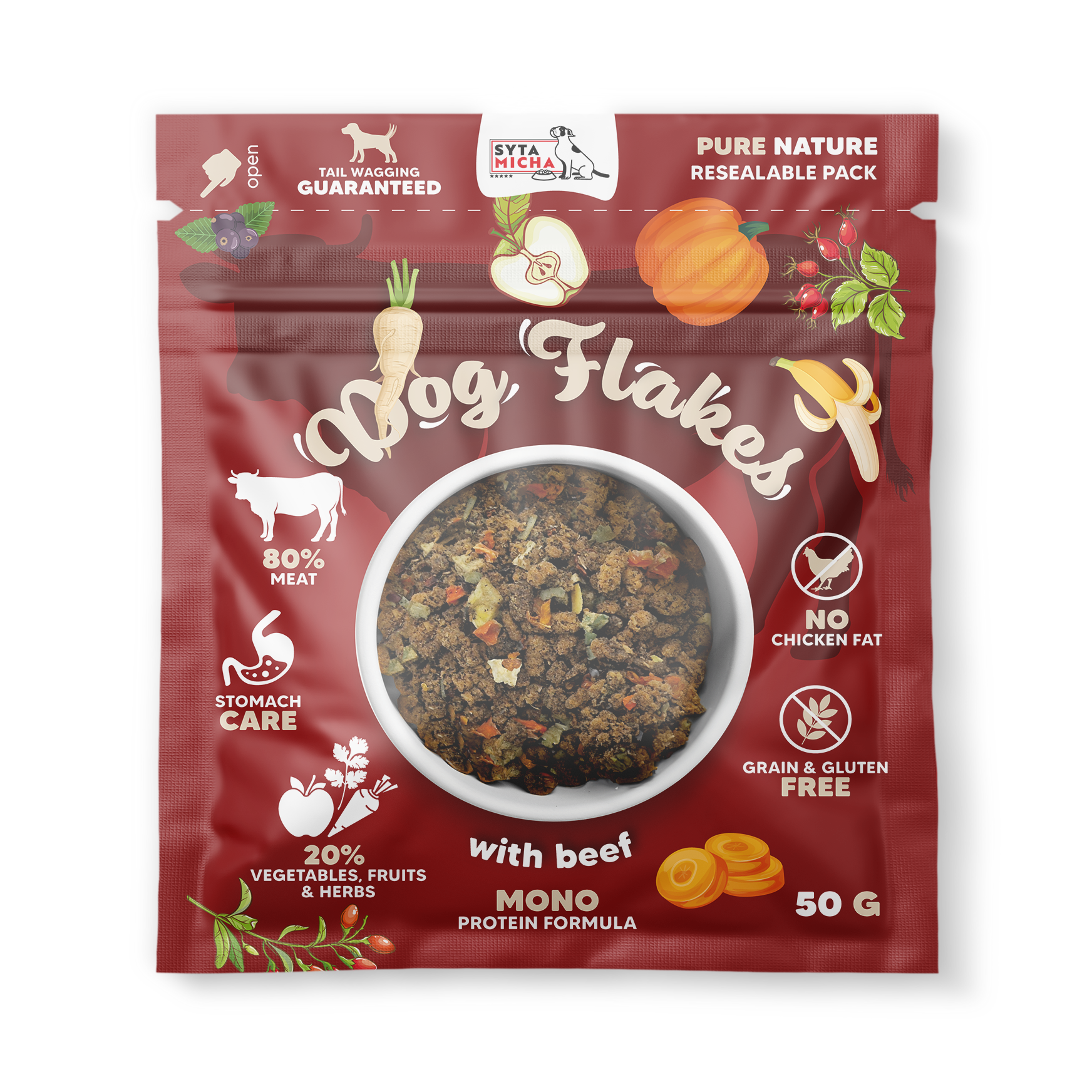 Syta Micha Dog flakes Szárított kutyaeledel – Marhahús, 50g