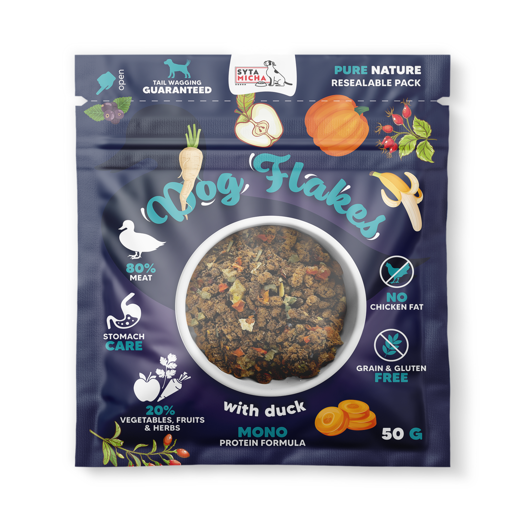 Syta Micha Dog flakes Szárított kutyaeledel – Kacsa, 50g