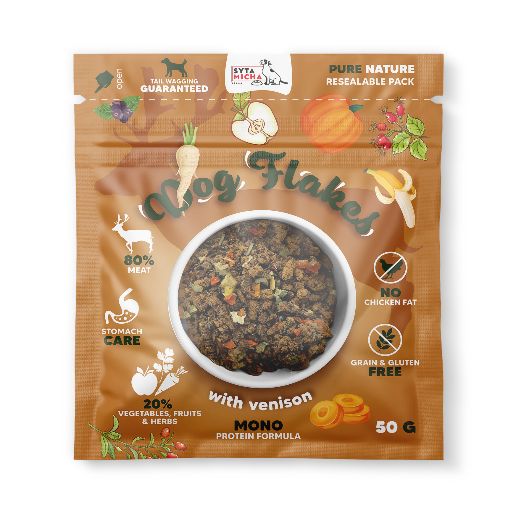Syta Micha Dog flakes Szárított kutyaeledel – Vadhús, 50g