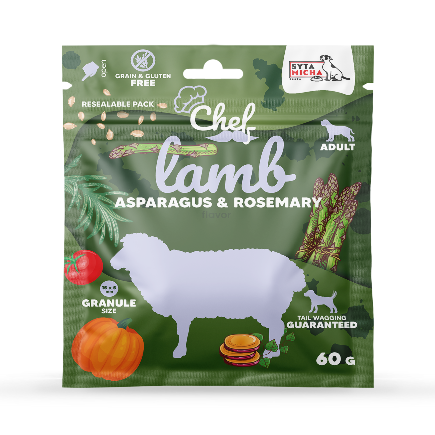 MINTA Száraz kutyatáp Bárányhús, spárga és rozmaring 60g
