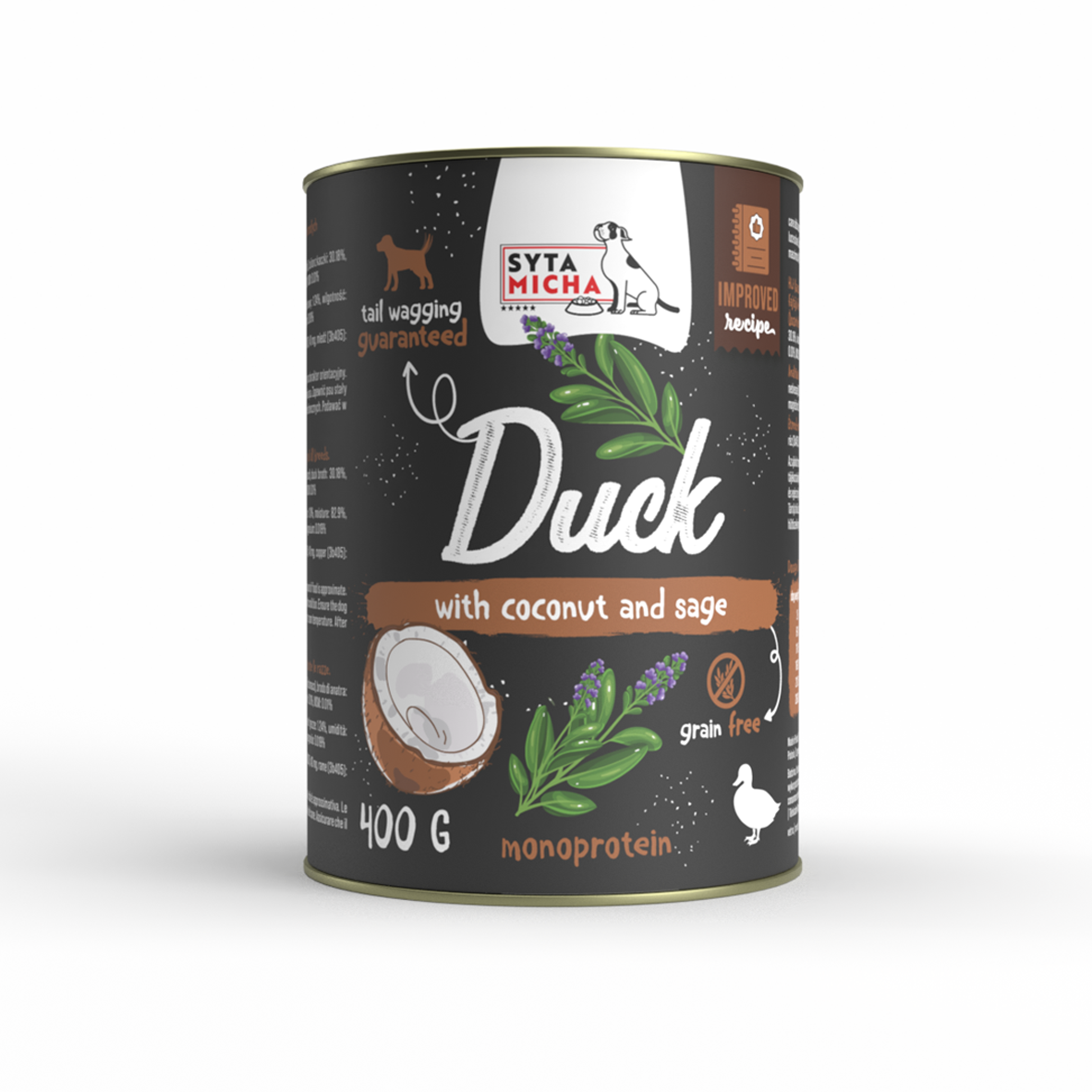 Вологий корм для собаки качка з кокосом і шавлією 400г