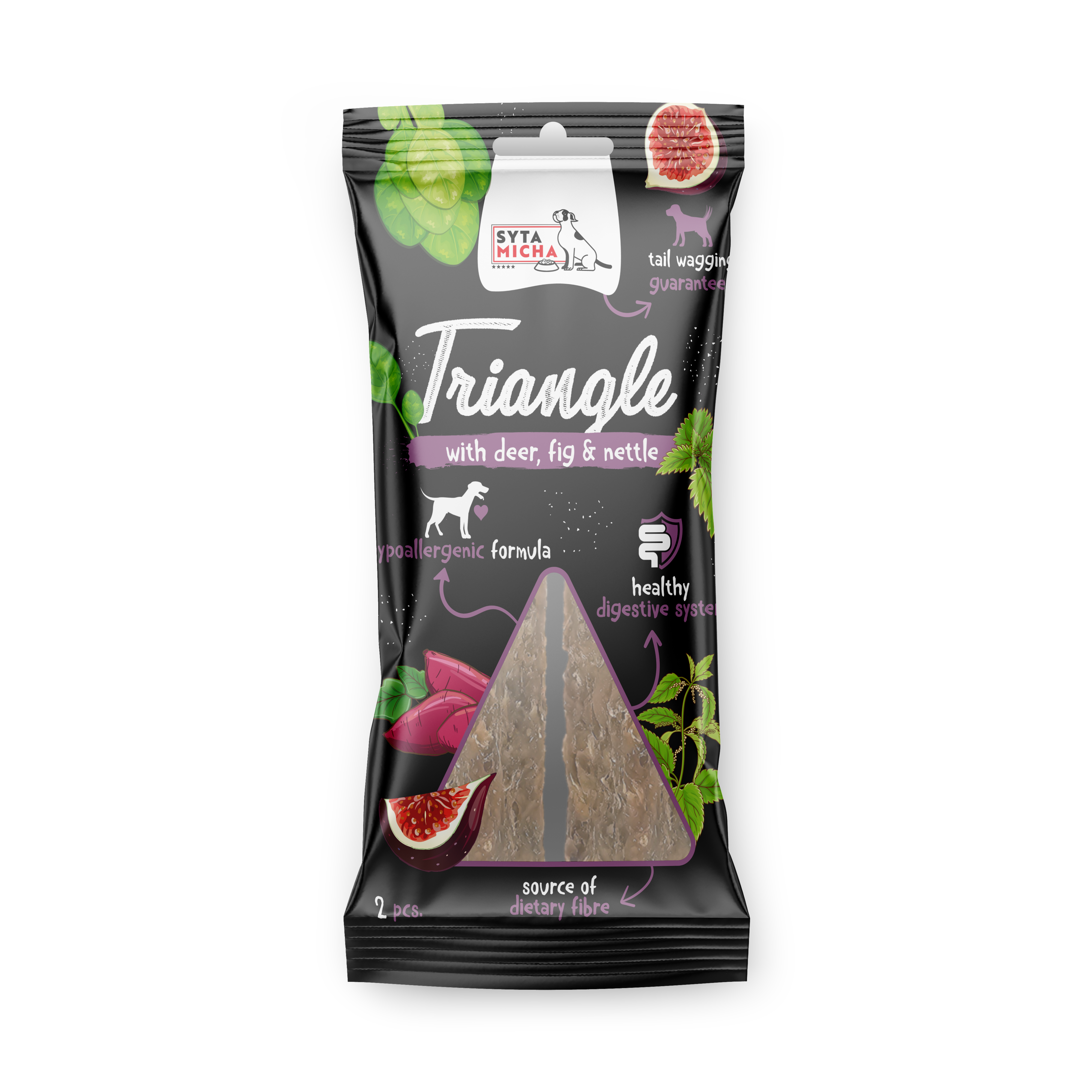 Rágó háromszög kutyáknak – szarvashús, füge és csalán, 2 db