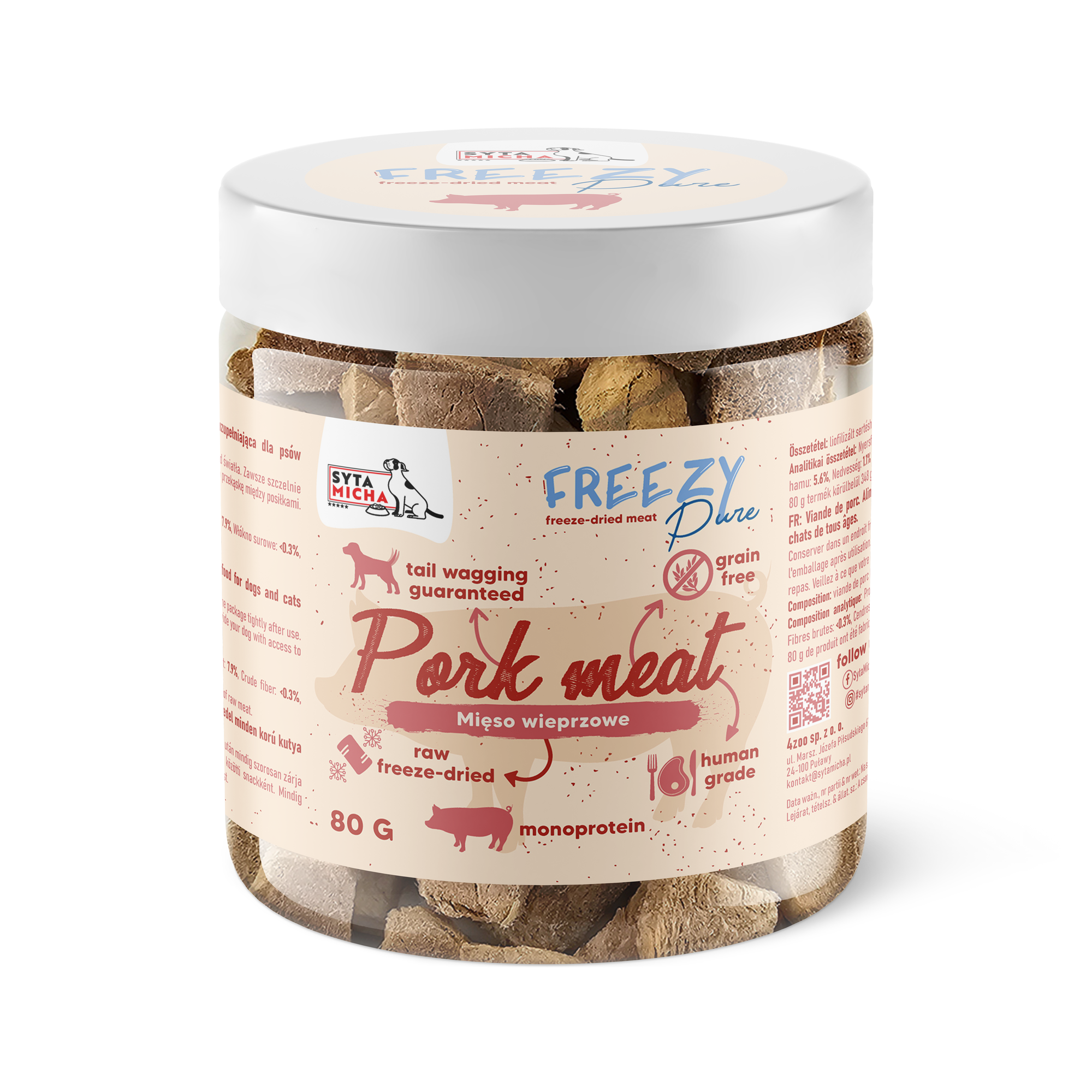 100% liofilizowane mięso wieprzowe dla psa 80g FREEZY Pure