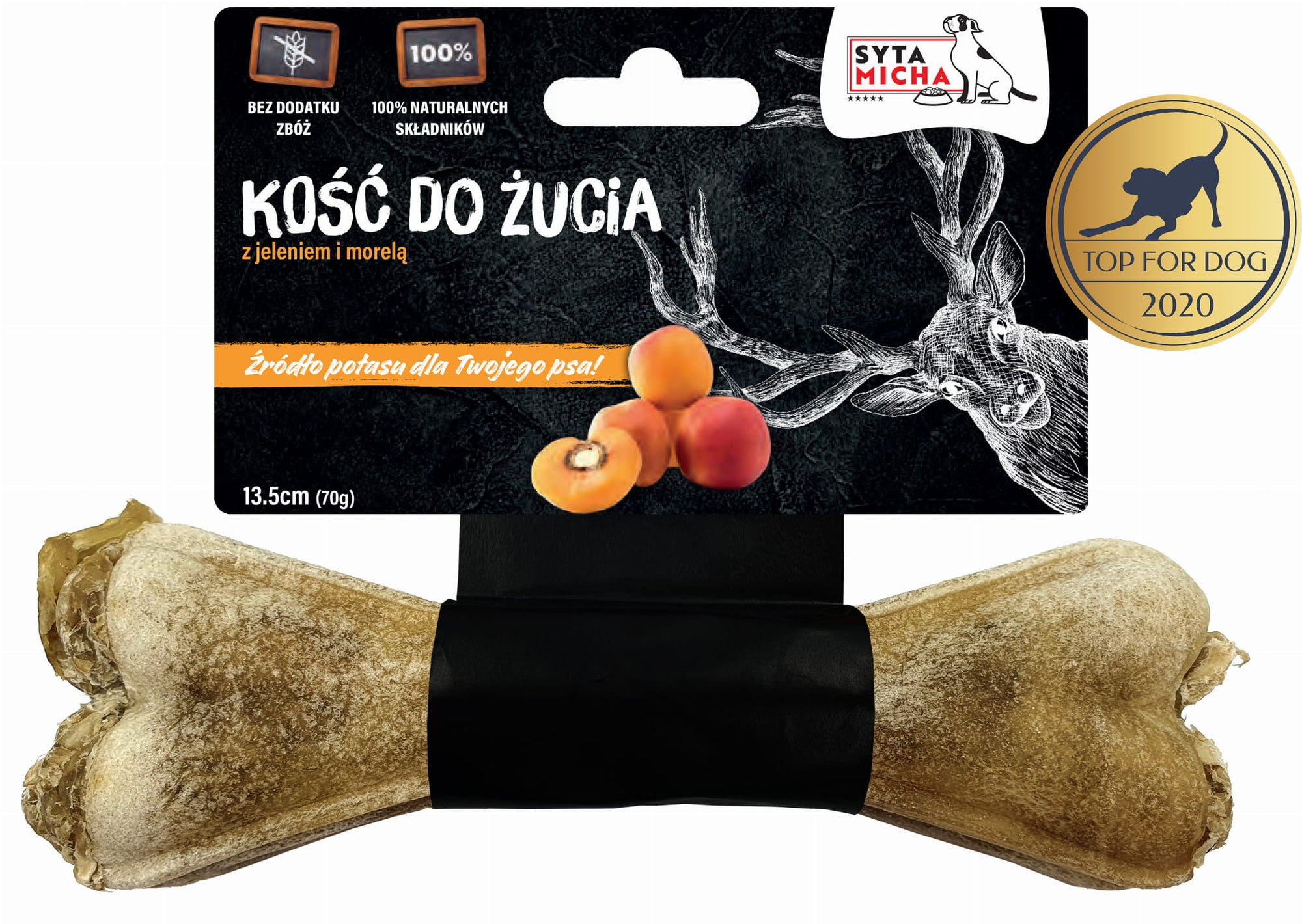 Rágójáték kutyáknak szarvassal és sárgabarackkal, 13,5 cm