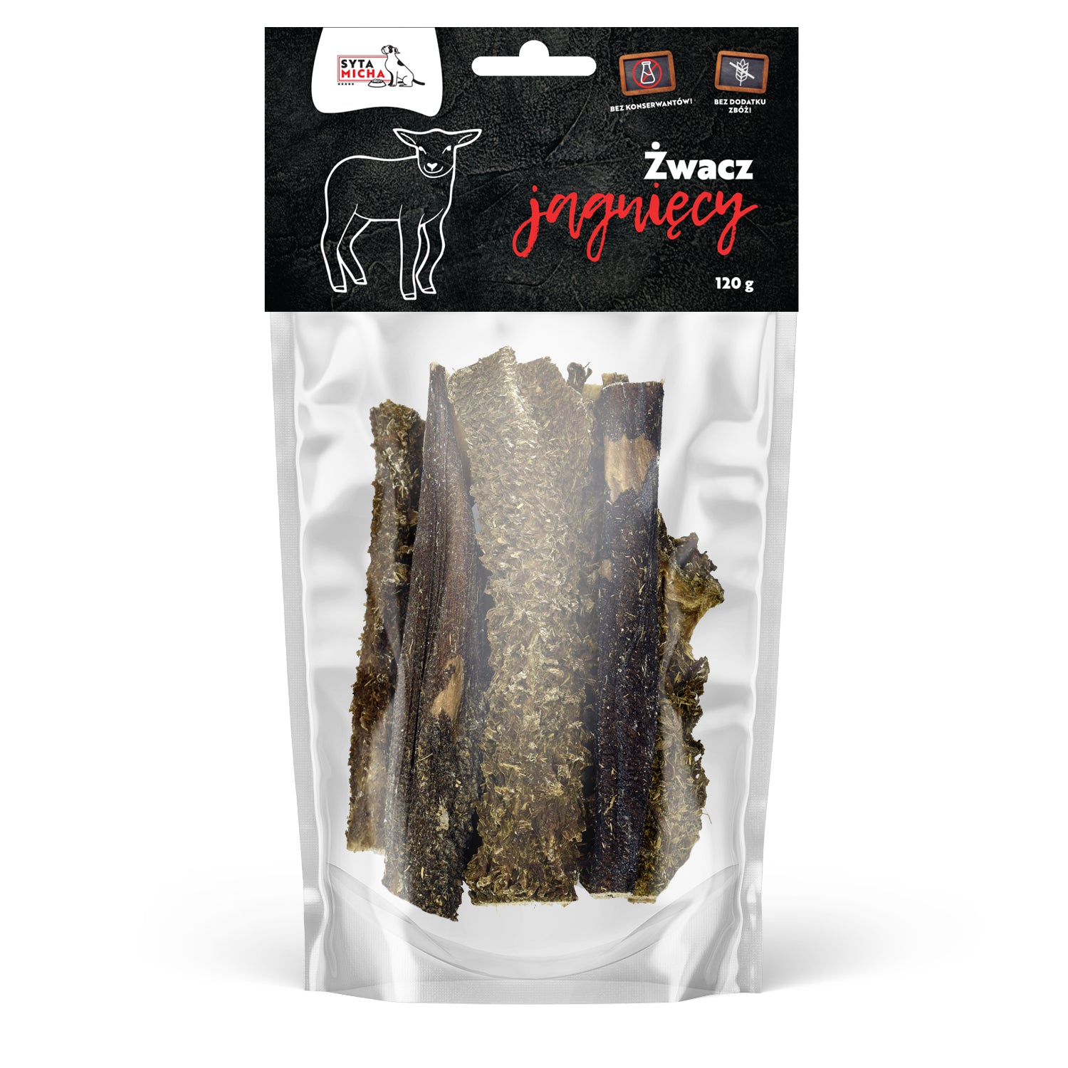 Suszone żwacze jagnięce dla psa 120g