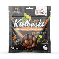 Szuper kolbász kutyáknak nyúlhússal, sárgarépával és gyermekláncfűvel 100g