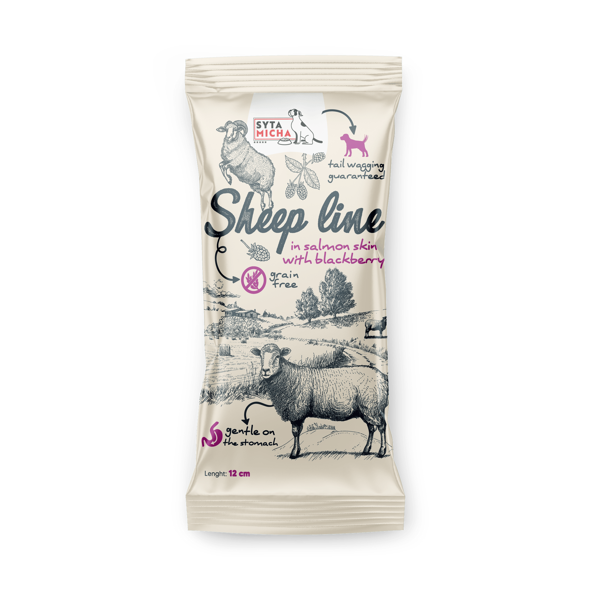 Syta Micha Sheep Line Rágócsont Bárány lazacbőrben szederrel 12cm