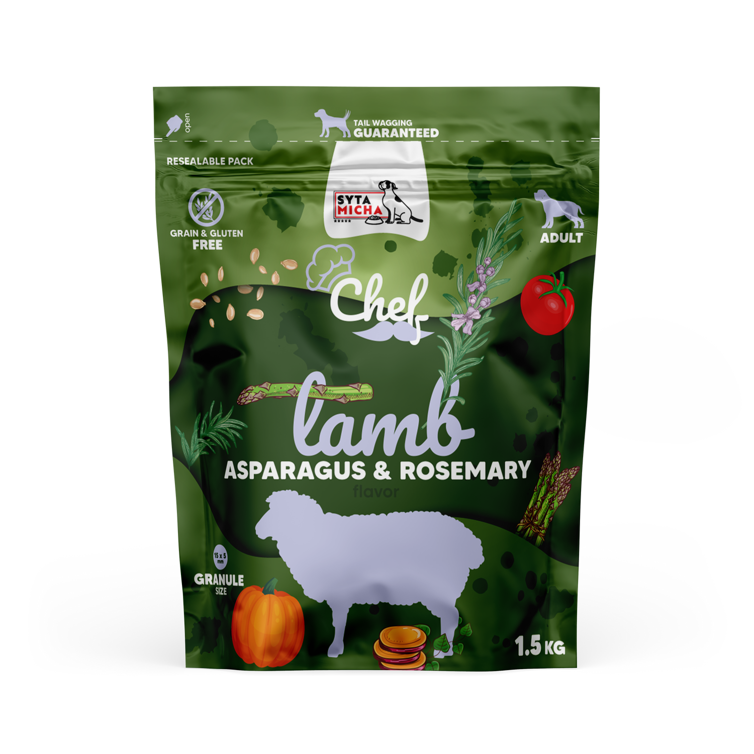 Сухий корм для собак Ягнятина, спаржа і розмарин 1,5кг