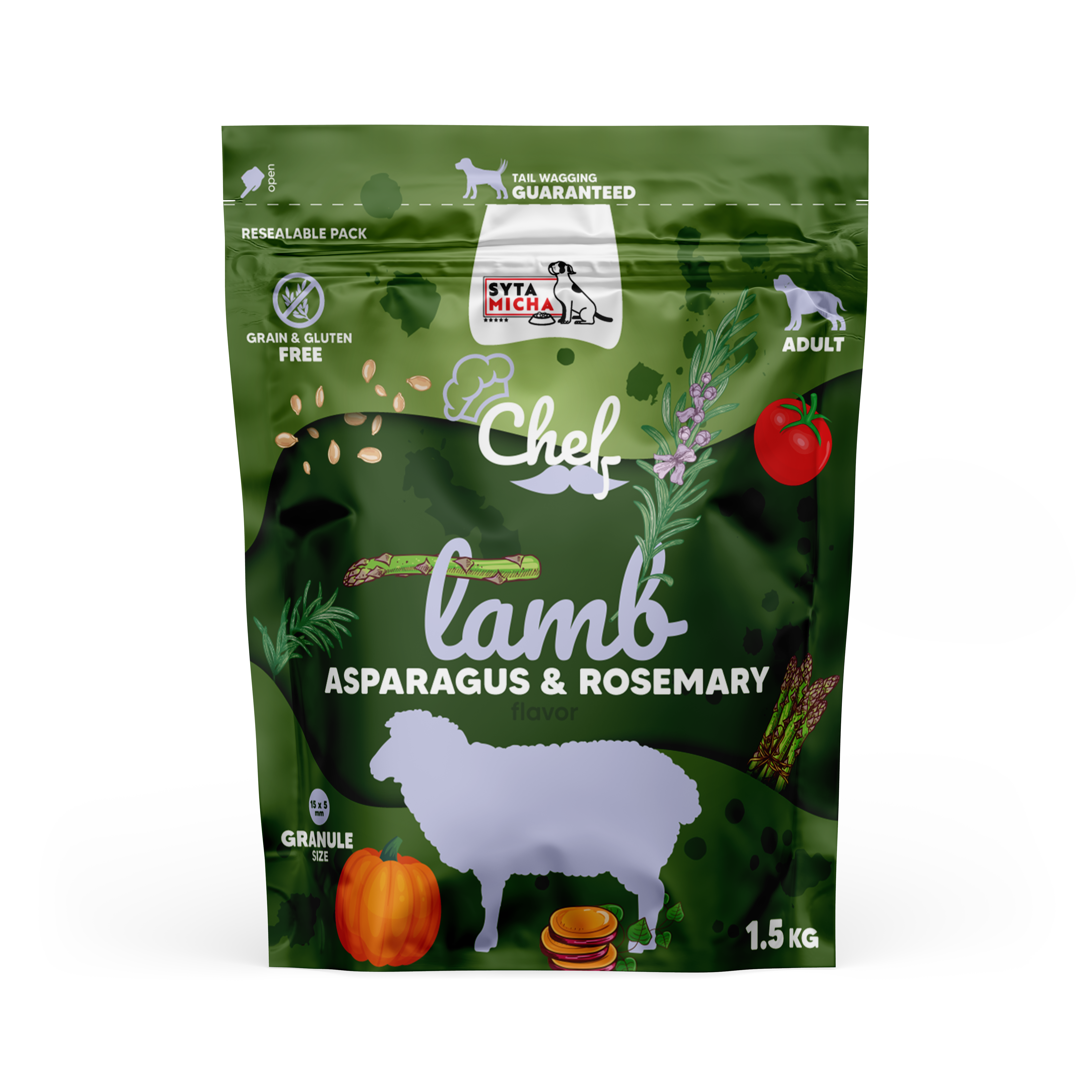 Száraz kutyatáp bárányhússal, spárgával és rozmaringgal 1,5 kg